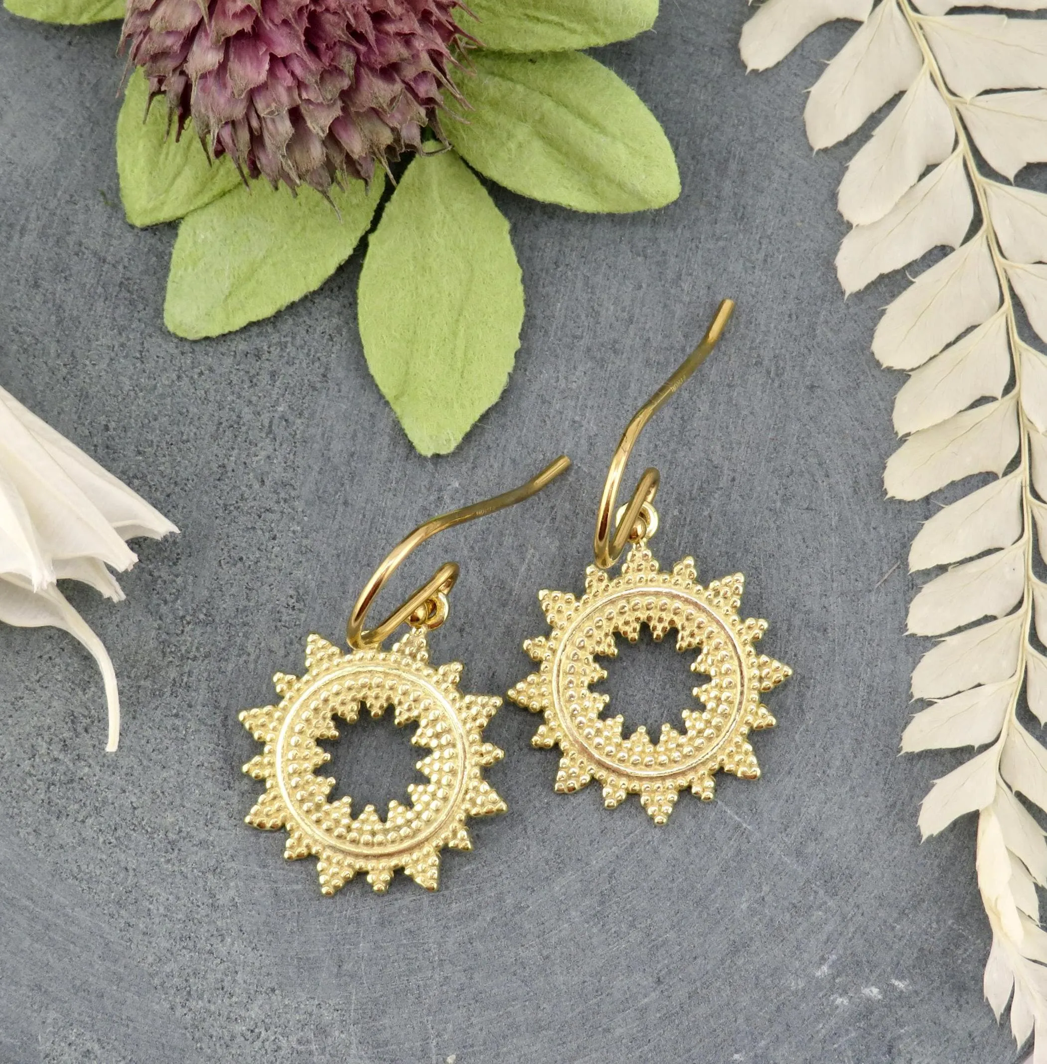 Textured Sunburst Earrings - Gold