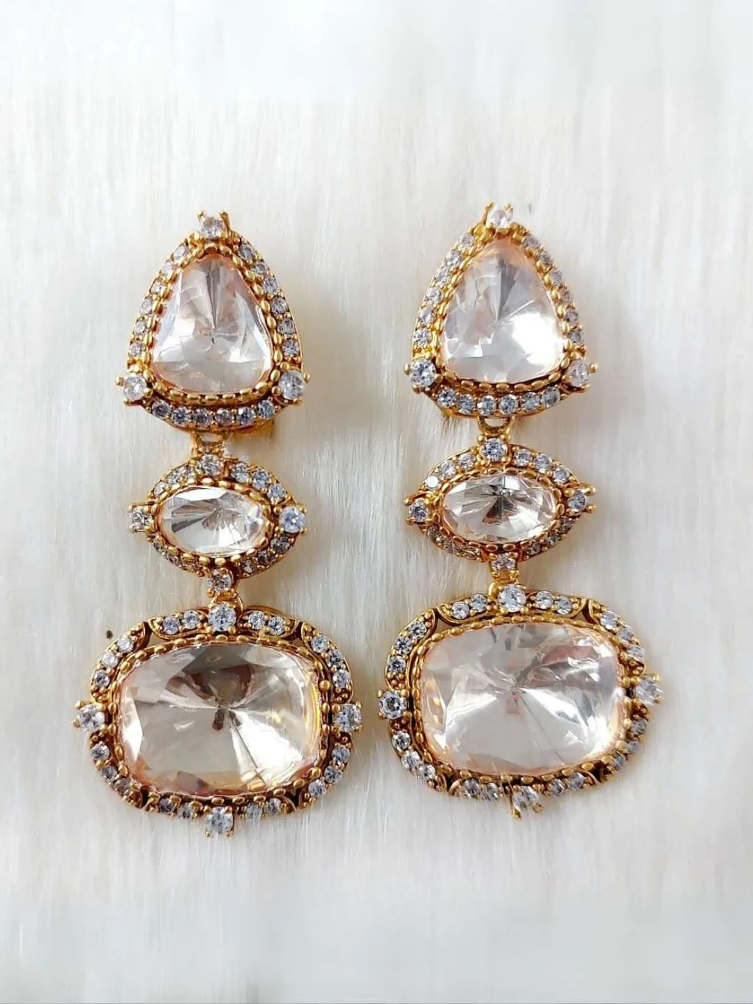 Three Tier Moissanite Polki Earrings