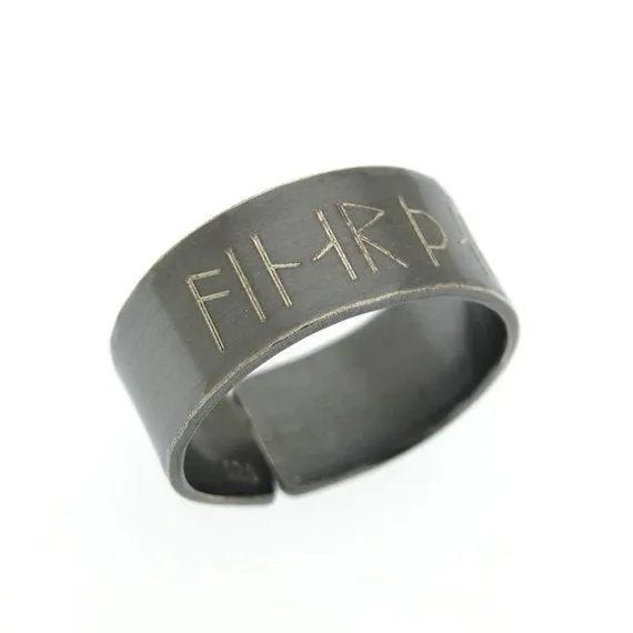 Til Valhalla Ring for Men - Personalized Elder Futhark Runes Band