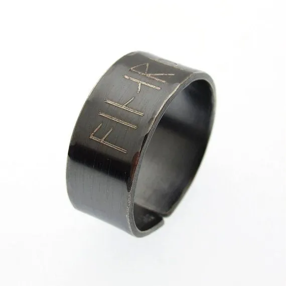 Til Valhalla Ring for Men - Personalized Elder Futhark Runes Band