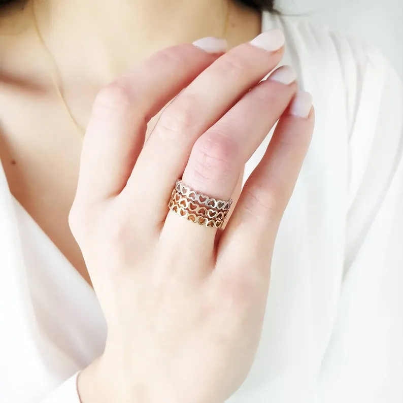 Tiny Hearts Ring In Solid Gold