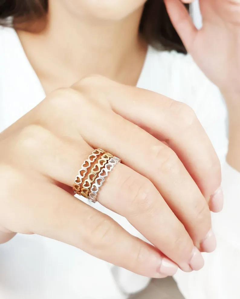 Tiny Hearts Ring In Solid Gold