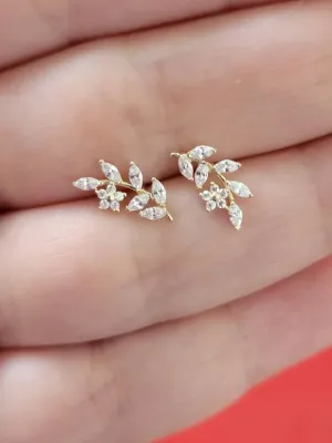 Trendy Leaf Diamond Earrings, Flower Earrings, Diamonds Earrings, Flower Stud Earrings, Women Earrings, Gold Studs, Diamond Studs, Earrings