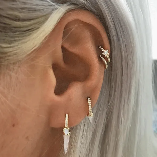 Triple Opal Diamond Spike Clicker Earring by Maria Tash in White Gold