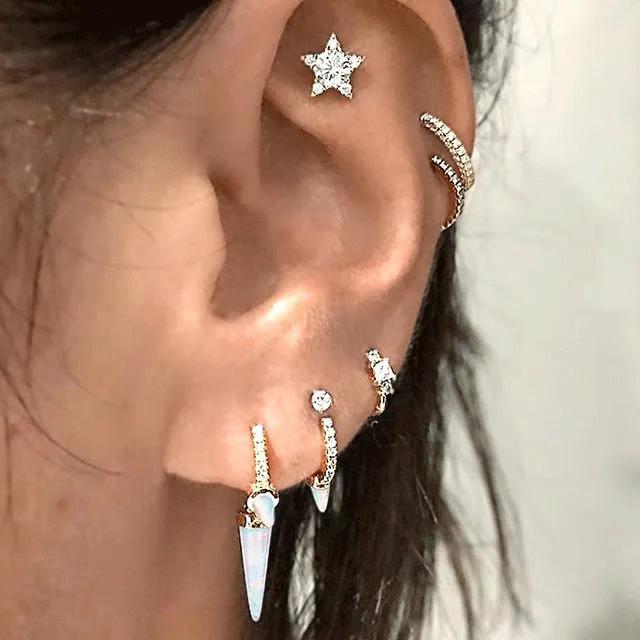 Triple Opal Diamond Spike Clicker Earring by Maria Tash in White Gold