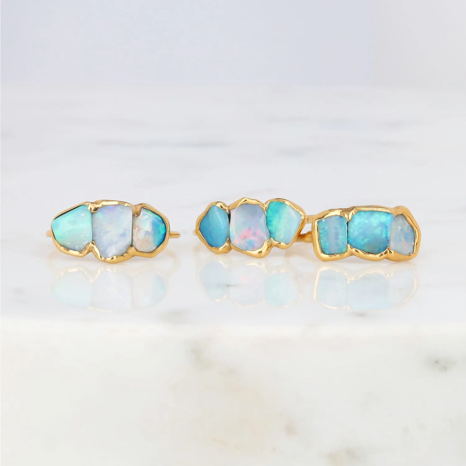 Triple Raw Opal Ring for Women, Gold Ring, Opal Ring, Unique Gift for Her, Gemstone Ring, Opal Engagement Ring, October Birthstone