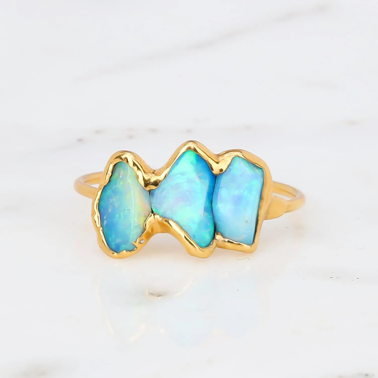 Triple Raw Opal Ring for Women, Gold Ring, Opal Ring, Unique Gift for Her, Gemstone Ring, Opal Engagement Ring, October Birthstone