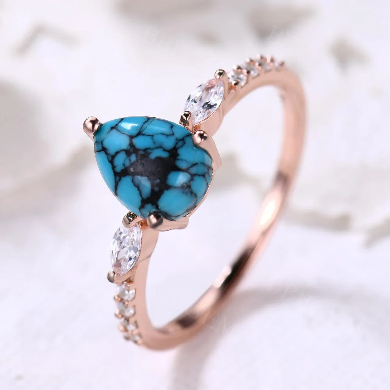 Turquoise Rose Gold Engagement Ring Art Deco Promise Ring Gift For Her