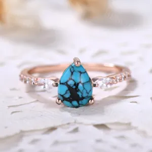 Turquoise Rose Gold Engagement Ring Art Deco Promise Ring Gift For Her