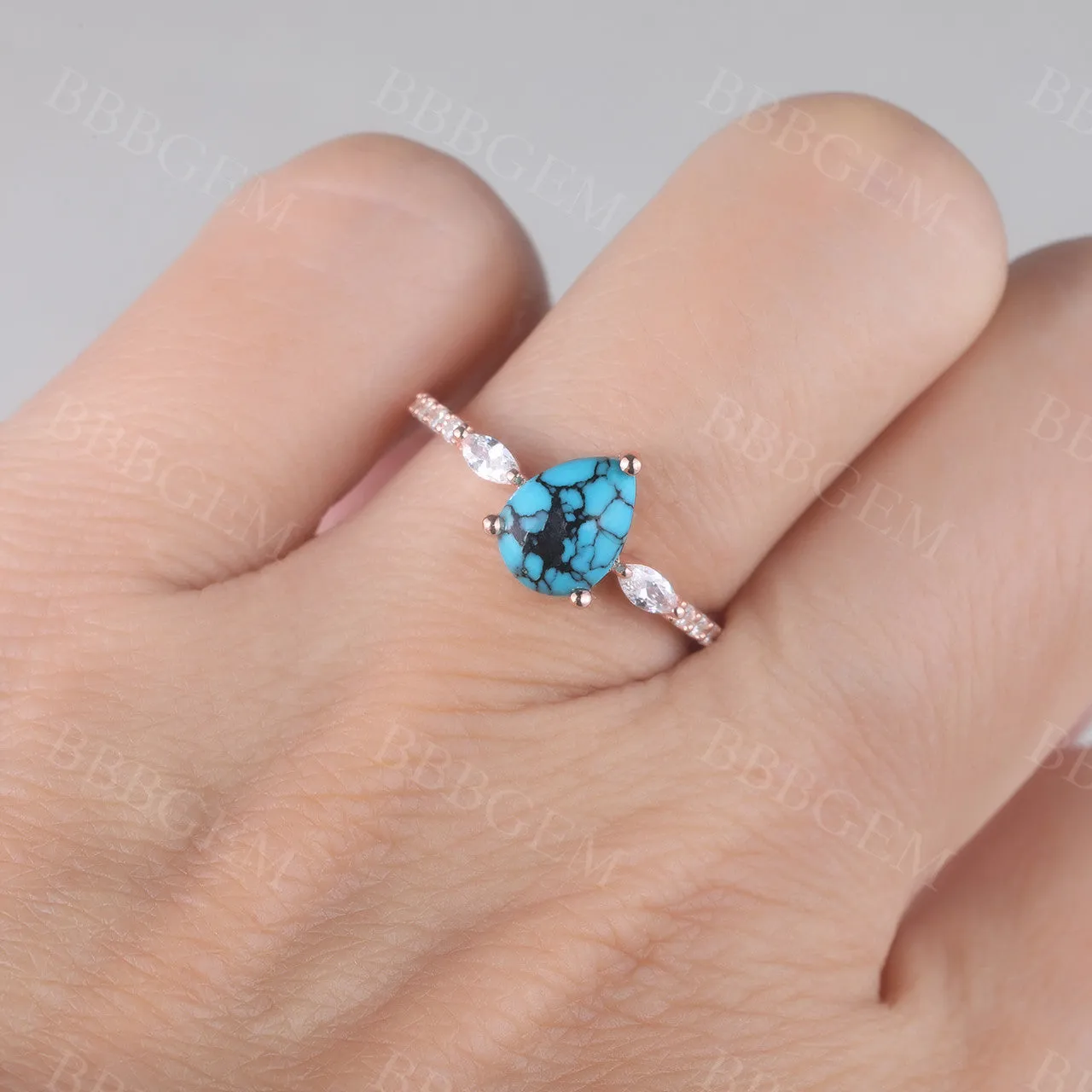 Turquoise Rose Gold Engagement Ring Art Deco Promise Ring Gift For Her