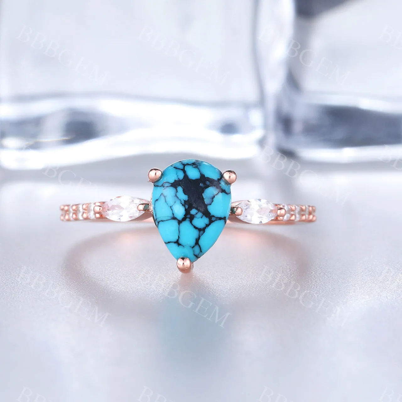 Turquoise Rose Gold Engagement Ring Art Deco Promise Ring Gift For Her