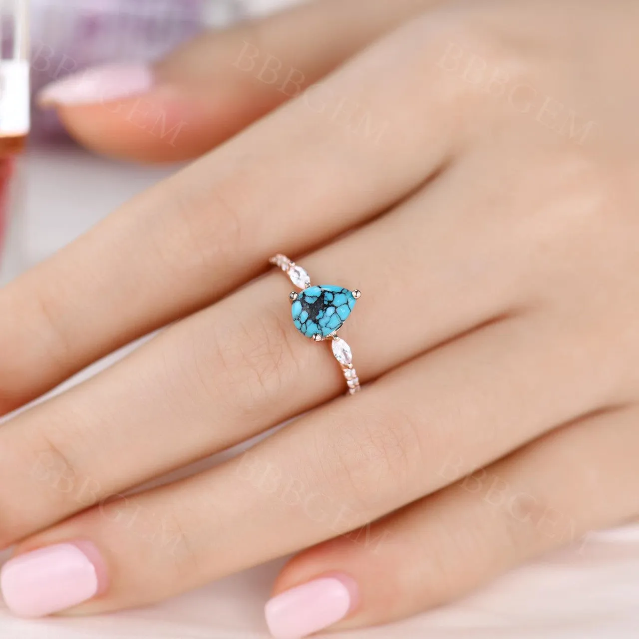 Turquoise Rose Gold Engagement Ring Art Deco Promise Ring Gift For Her