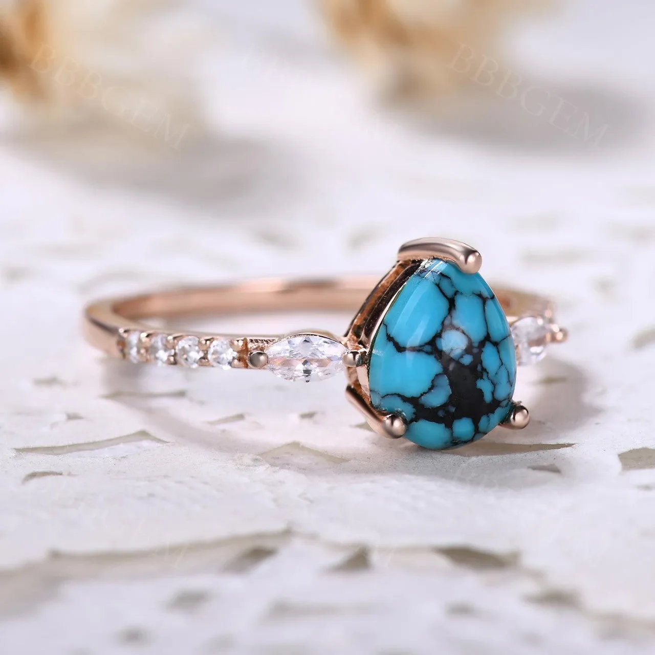 Turquoise Rose Gold Engagement Ring Art Deco Promise Ring Gift For Her