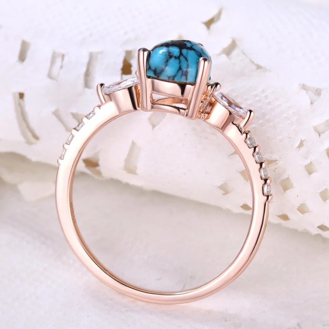 Turquoise Rose Gold Engagement Ring Art Deco Promise Ring Gift For Her