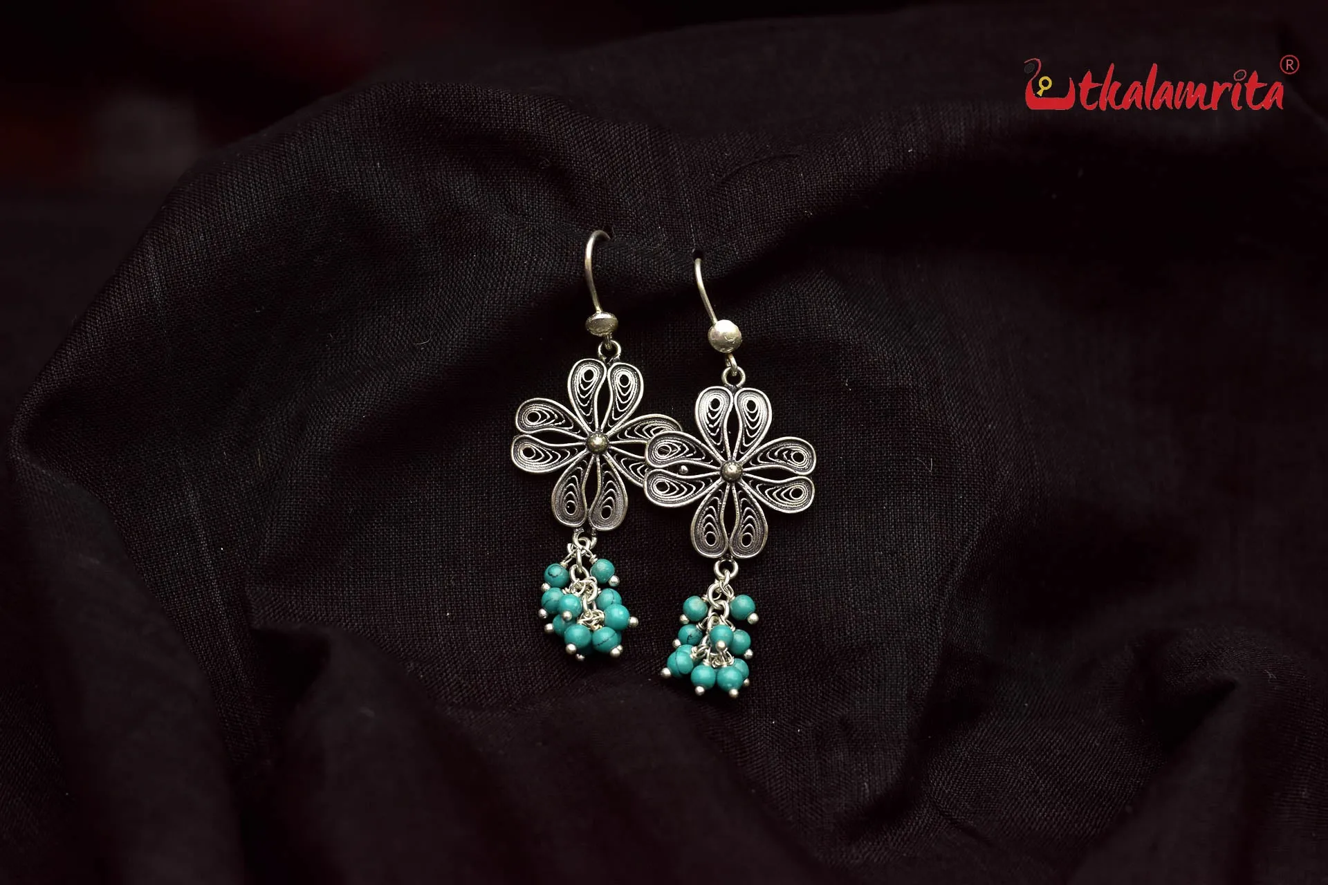 Turquoise Silver Flower (Danglers)