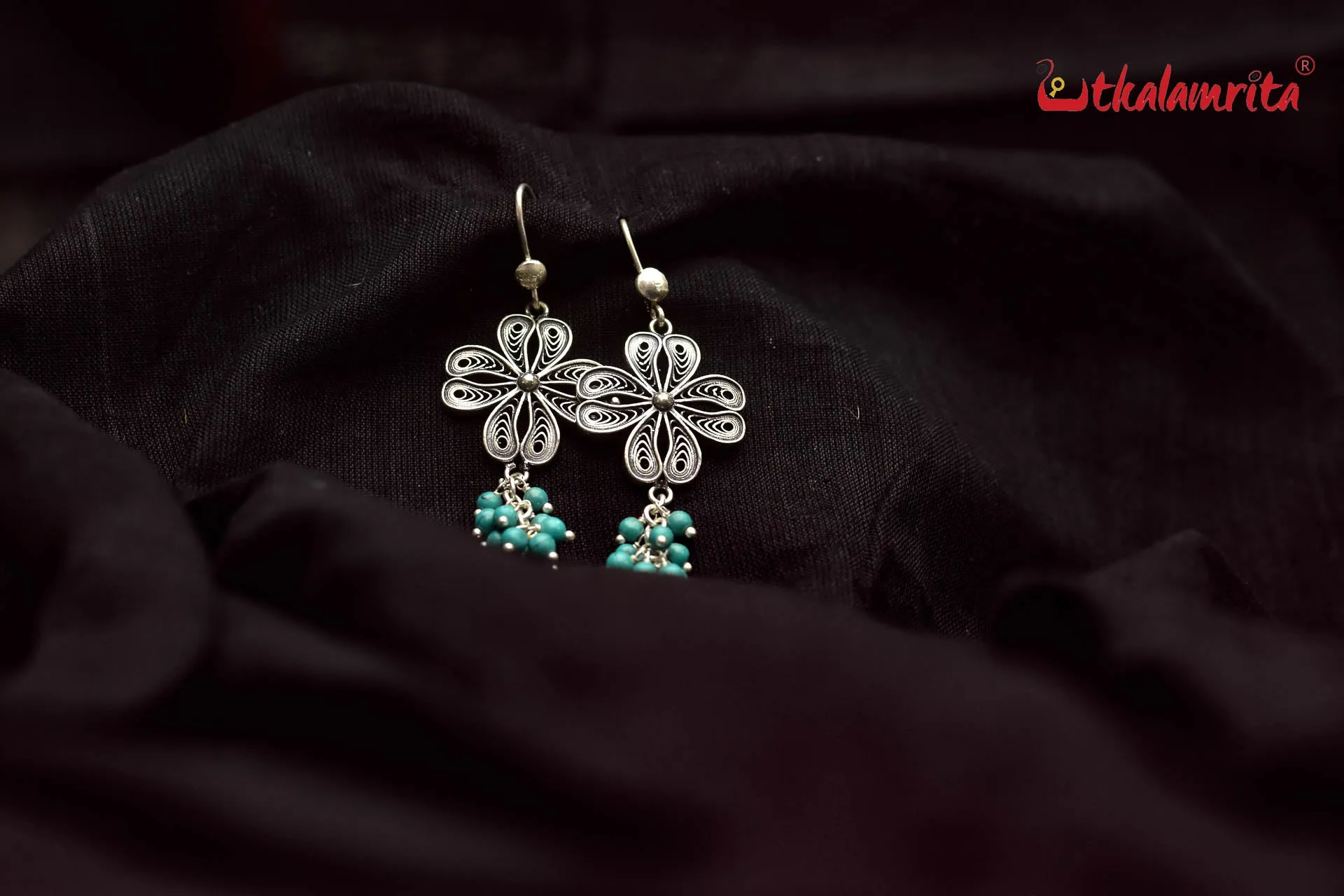 Turquoise Silver Flower (Danglers)