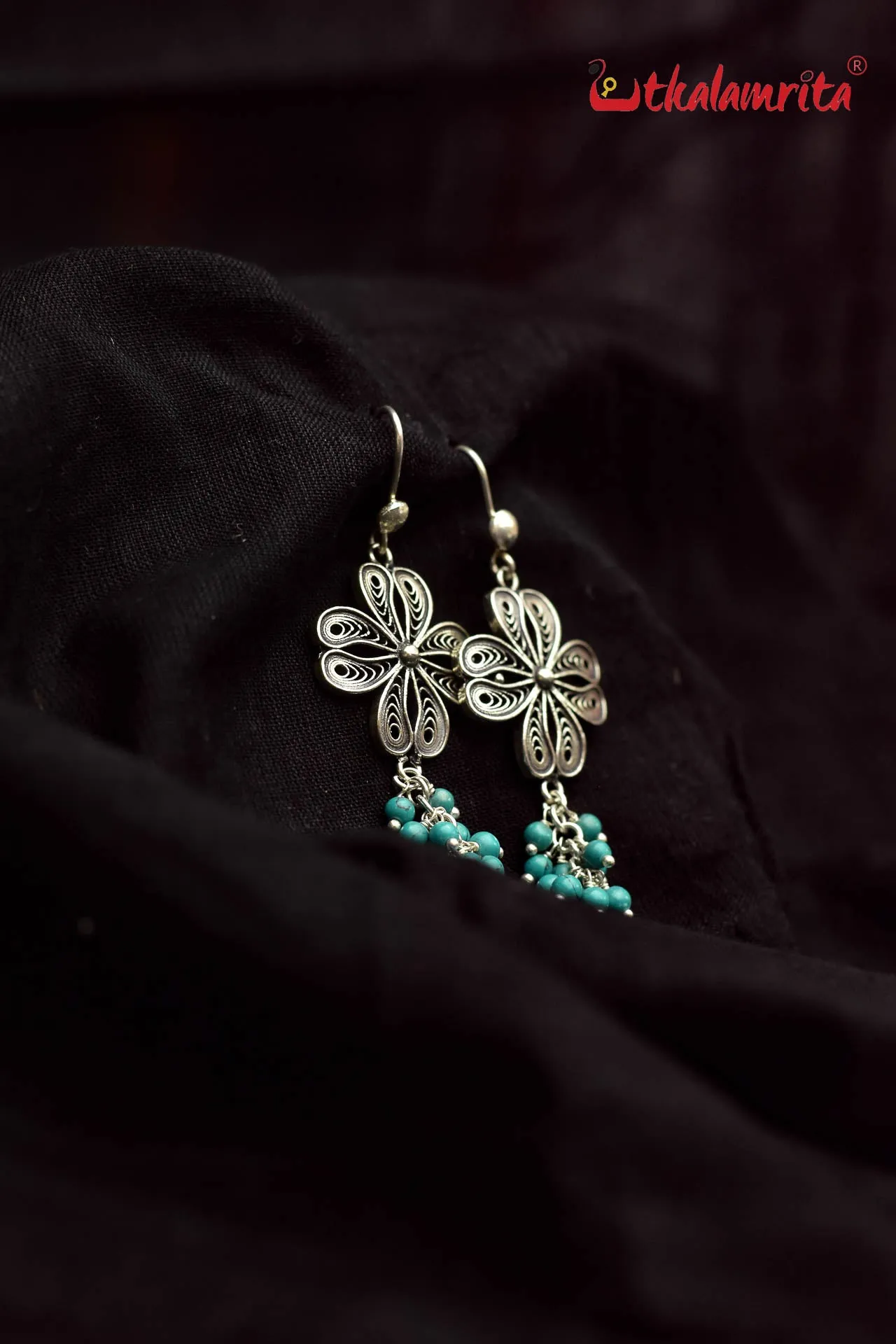 Turquoise Silver Flower (Danglers)