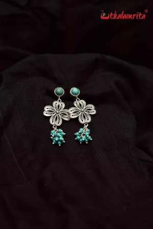 Turquoise Silver Flower Drops (Earring Tops)