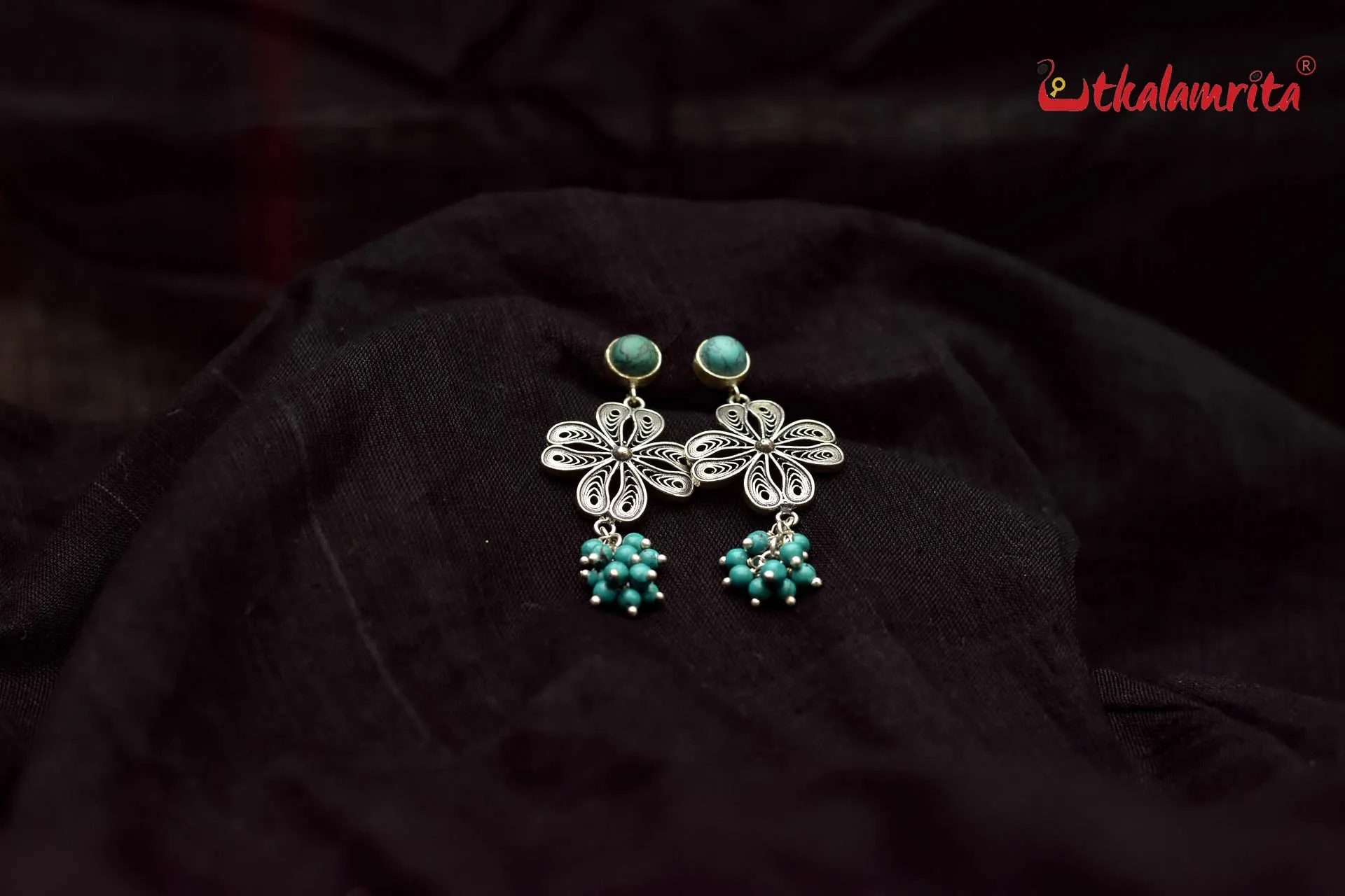 Turquoise Silver Flower Drops (Earring Tops)