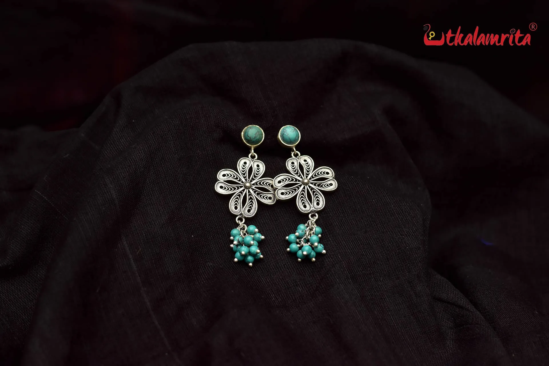 Turquoise Silver Flower Drops (Earring Tops)