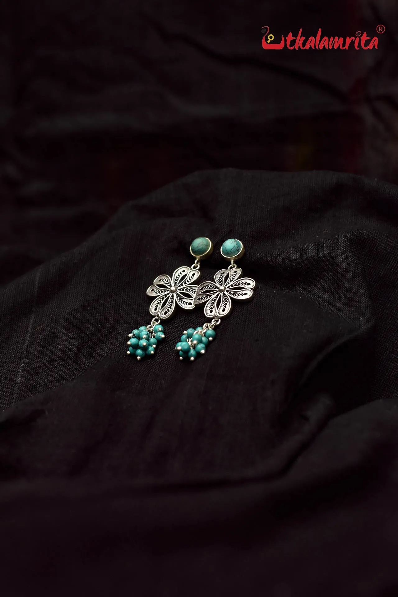 Turquoise Silver Flower Drops (Earring Tops)