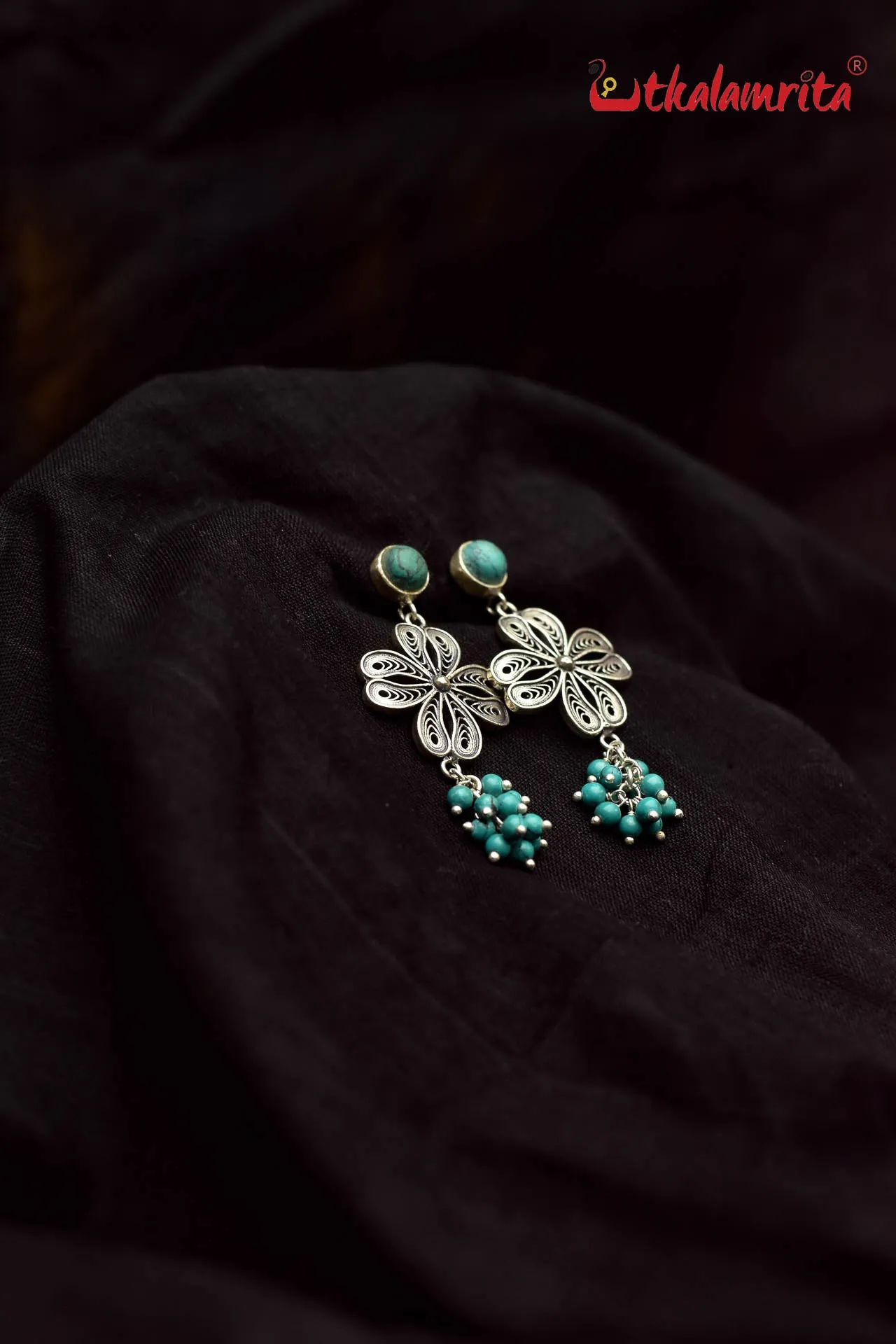 Turquoise Silver Flower Drops (Earring Tops)