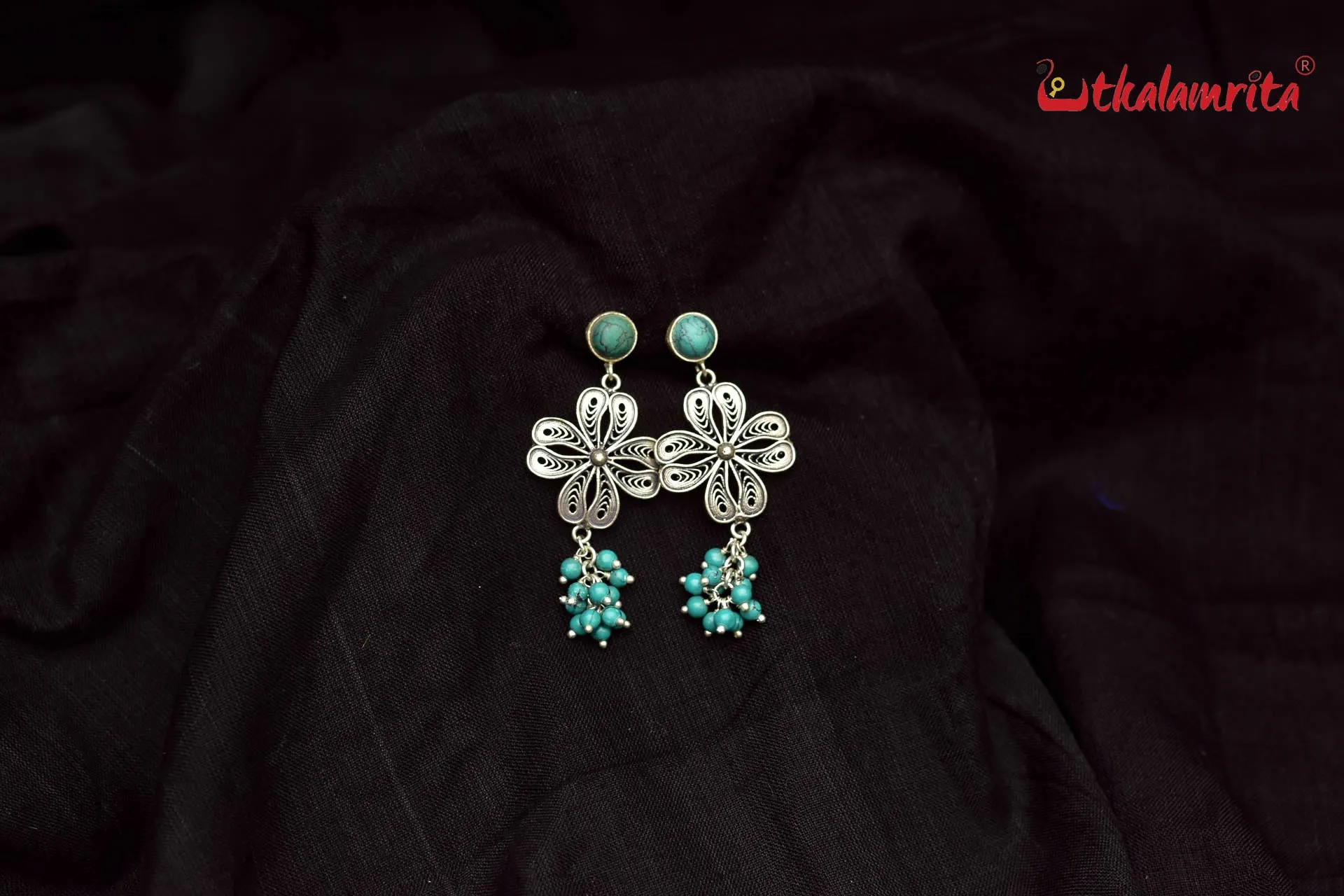 Turquoise Silver Flower Drops (Earring Tops)