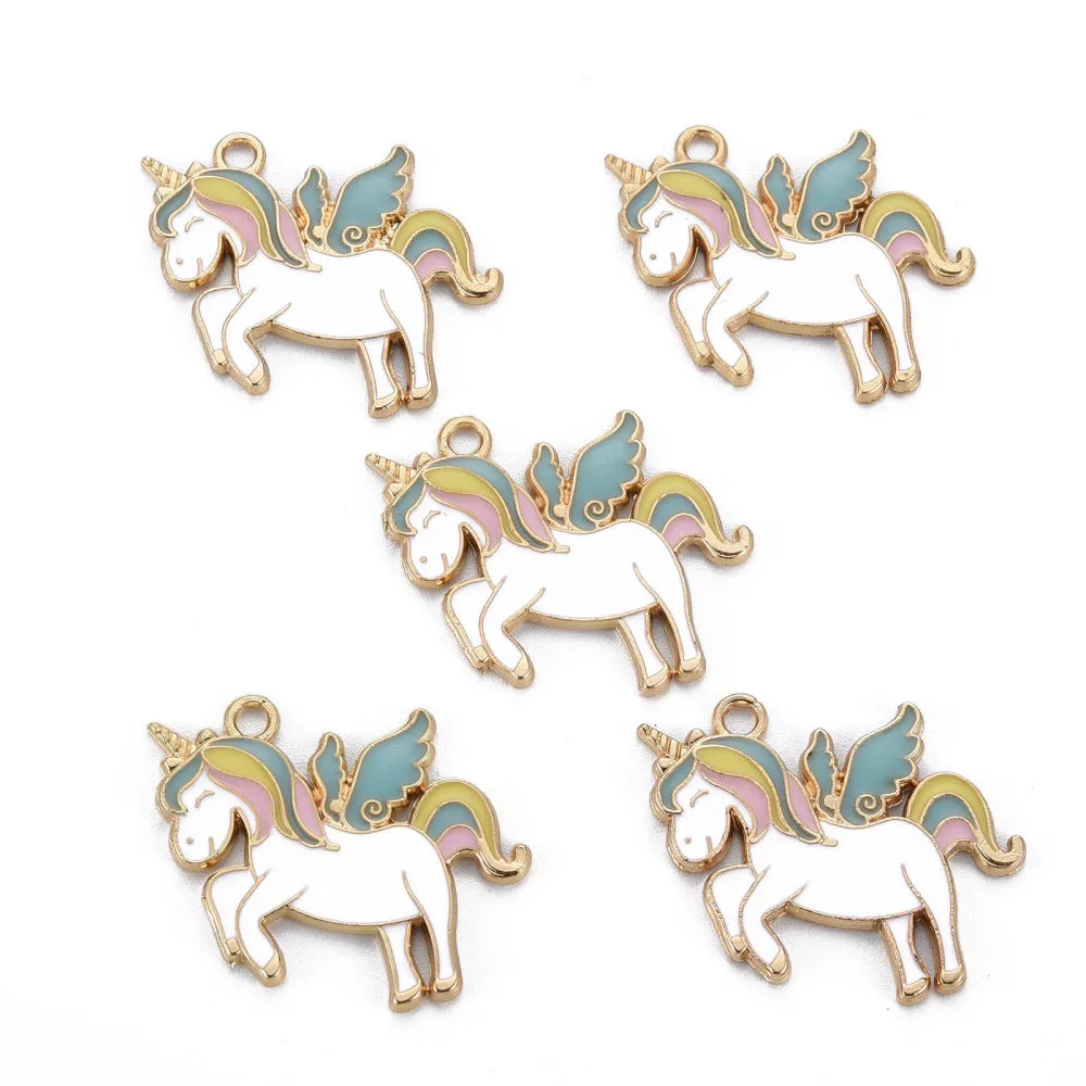 Unicorn Enamel Charm (2) - Light Gold