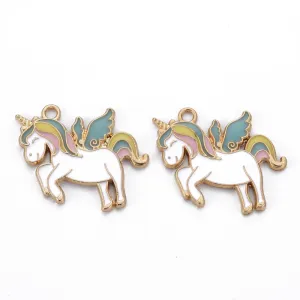 Unicorn Enamel Charm (2) - Light Gold