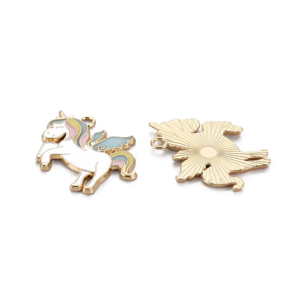 Unicorn Enamel Charm (2) - Light Gold