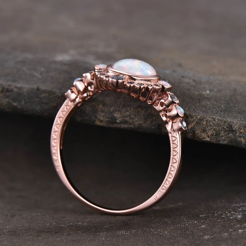 Unique Opal And London Blue Topaz Engagement Ring Rose Gold