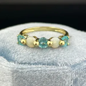 Vintage Gold Opal Simulated Blue Topaz Half Hoop Stacking Ring, Sz 6 1/2