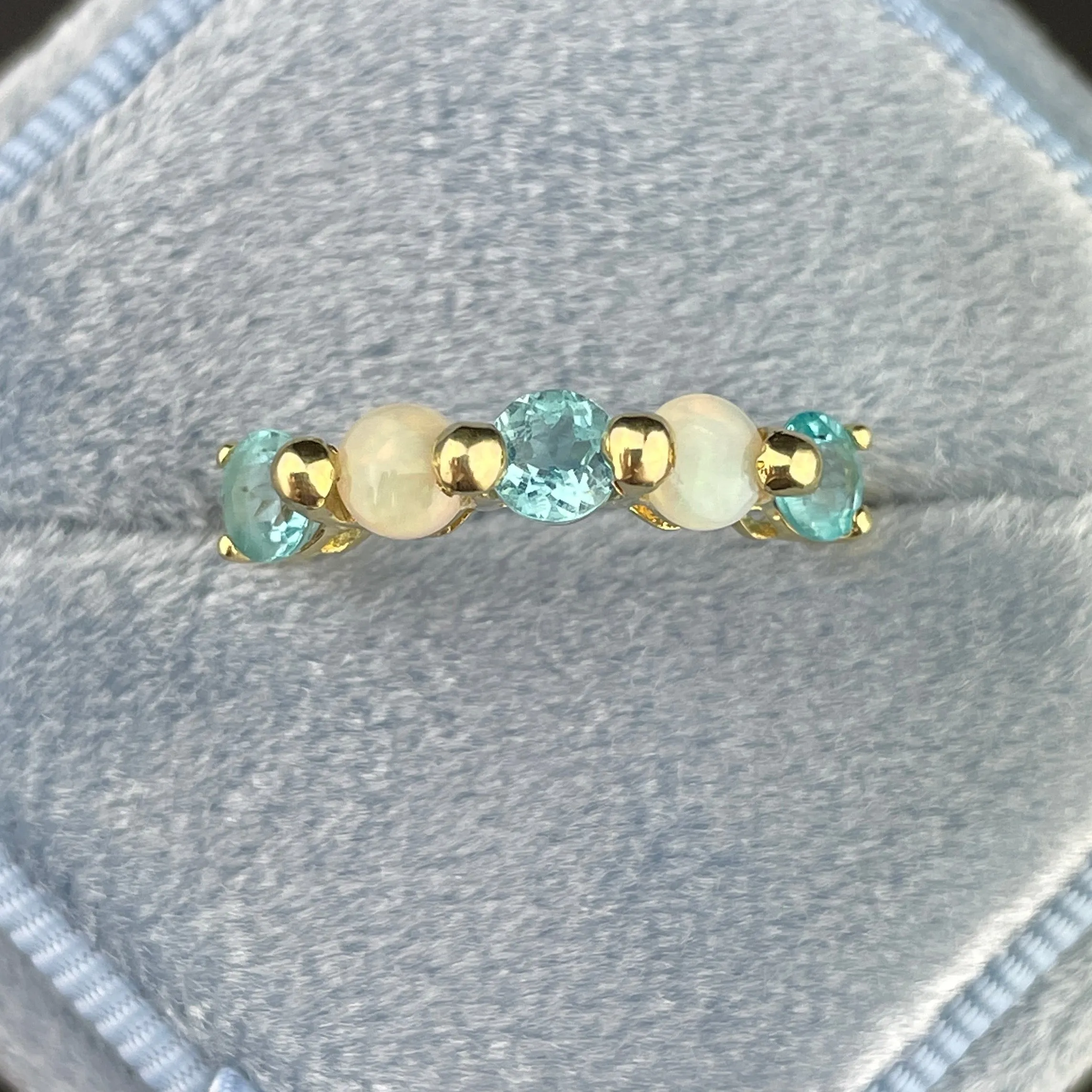 Vintage Gold Opal Simulated Blue Topaz Half Hoop Stacking Ring, Sz 6 1/2