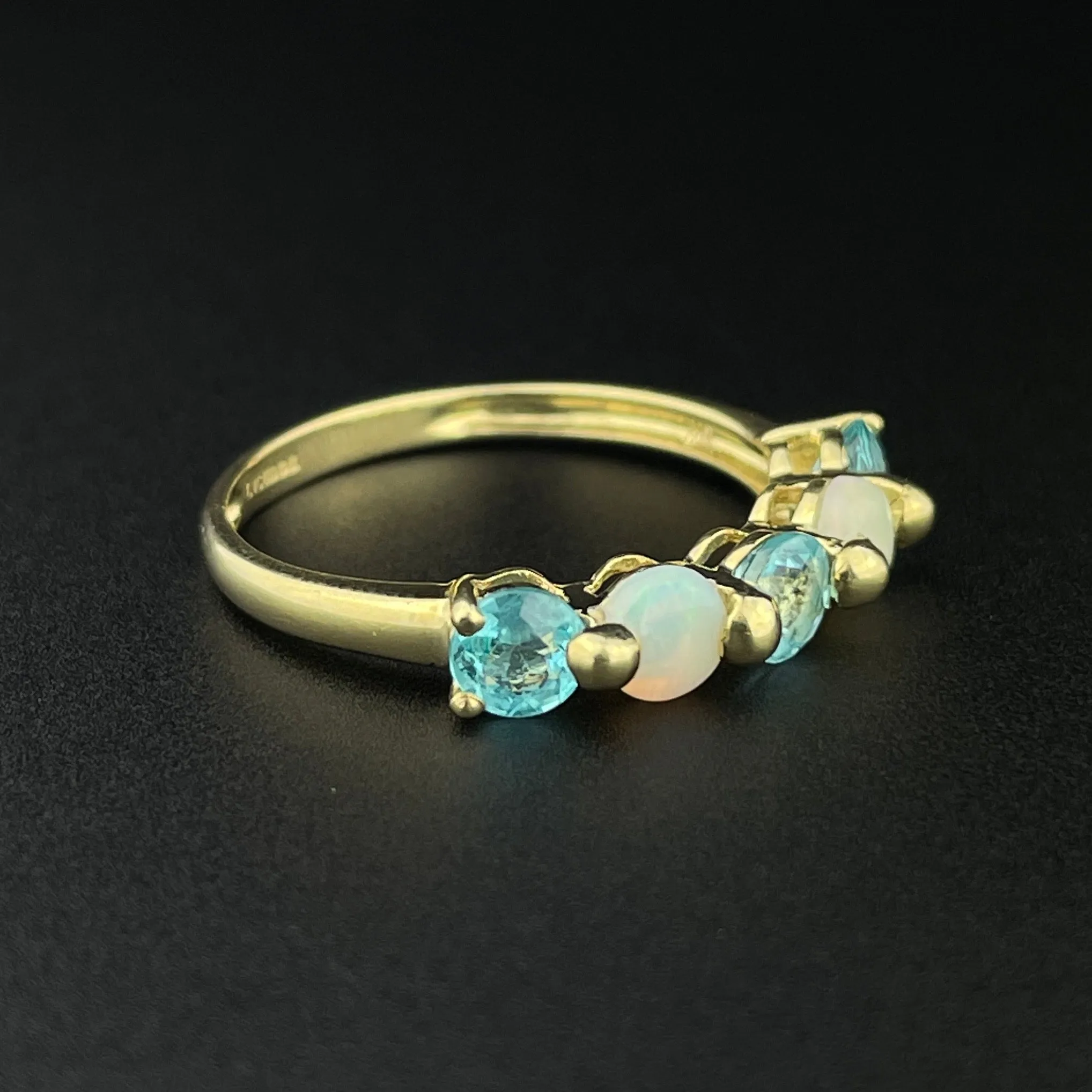 Vintage Gold Opal Simulated Blue Topaz Half Hoop Stacking Ring, Sz 6 1/2