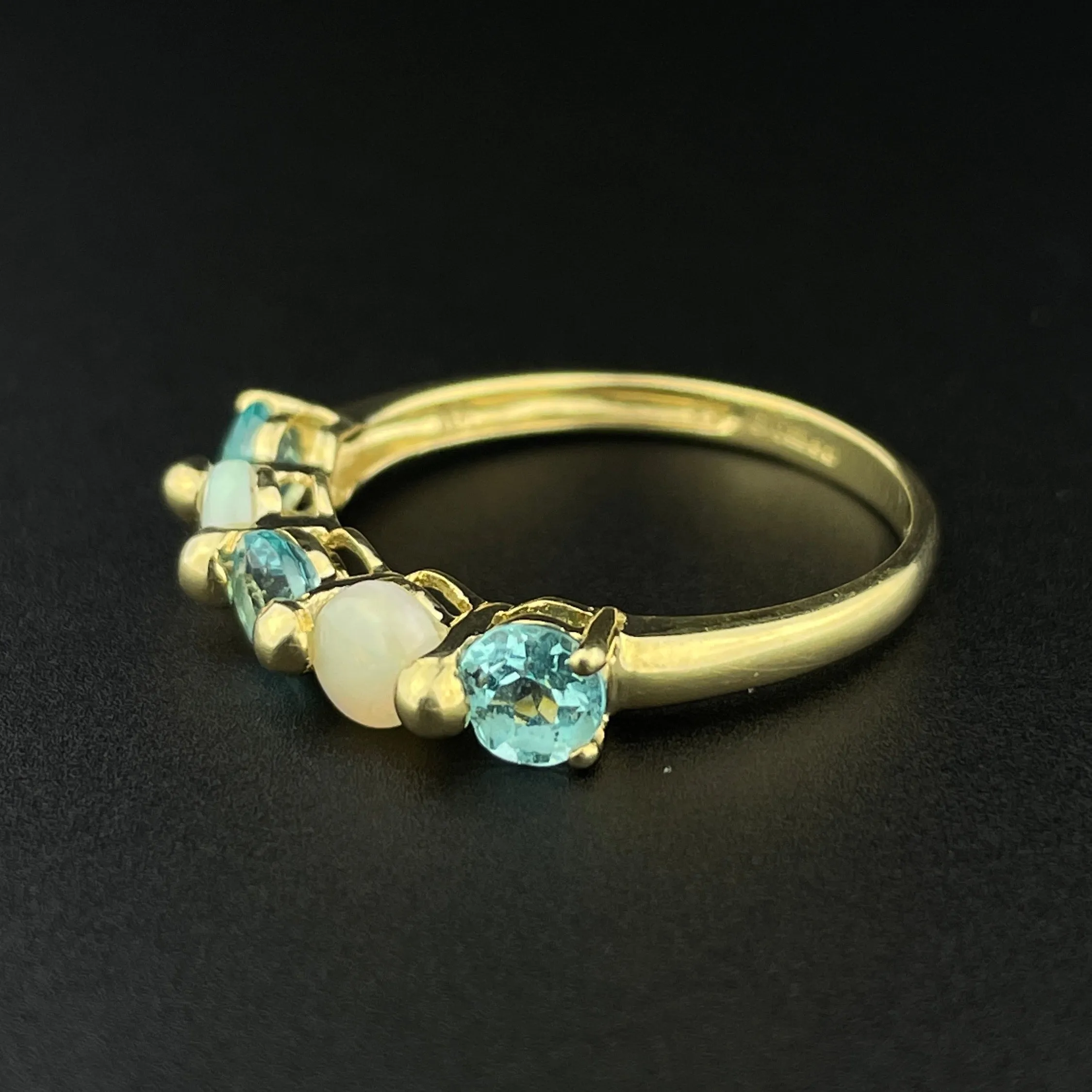 Vintage Gold Opal Simulated Blue Topaz Half Hoop Stacking Ring, Sz 6 1/2