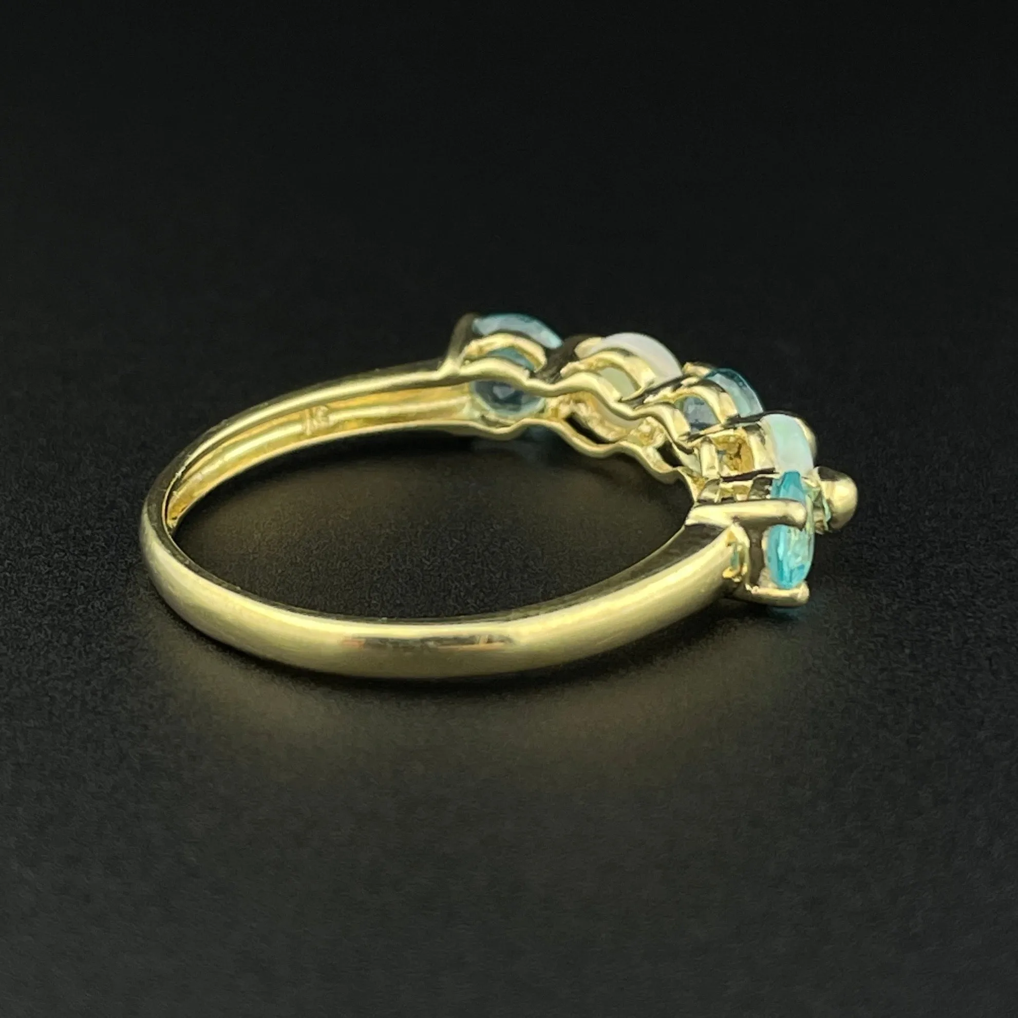 Vintage Gold Opal Simulated Blue Topaz Half Hoop Stacking Ring, Sz 6 1/2