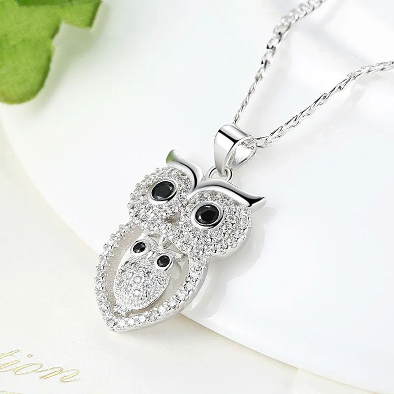 Vintage Owl Pendant Necklace with AAA Austrian Zircon 18K White Gold Plated Summer Collection Animal Jewelry