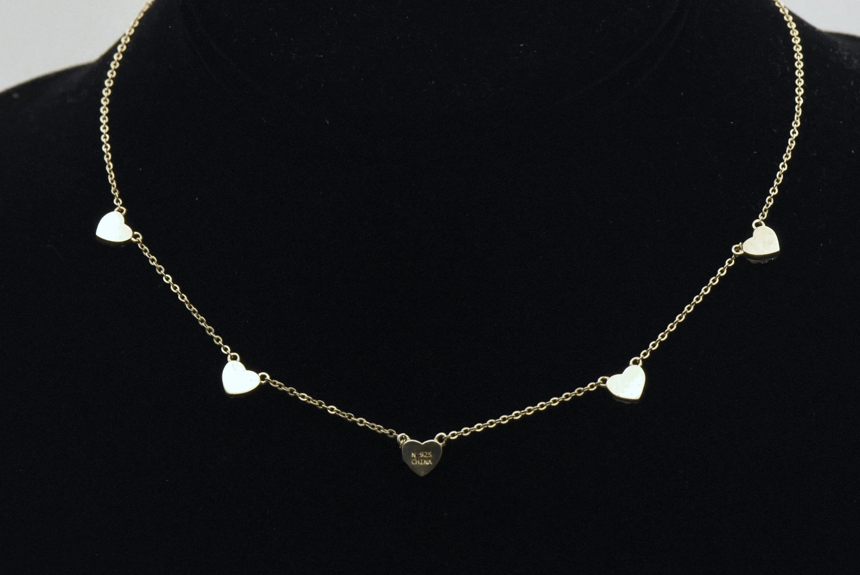 Vintage Sterling Silver and Rhinestones Hearts Chain Necklace