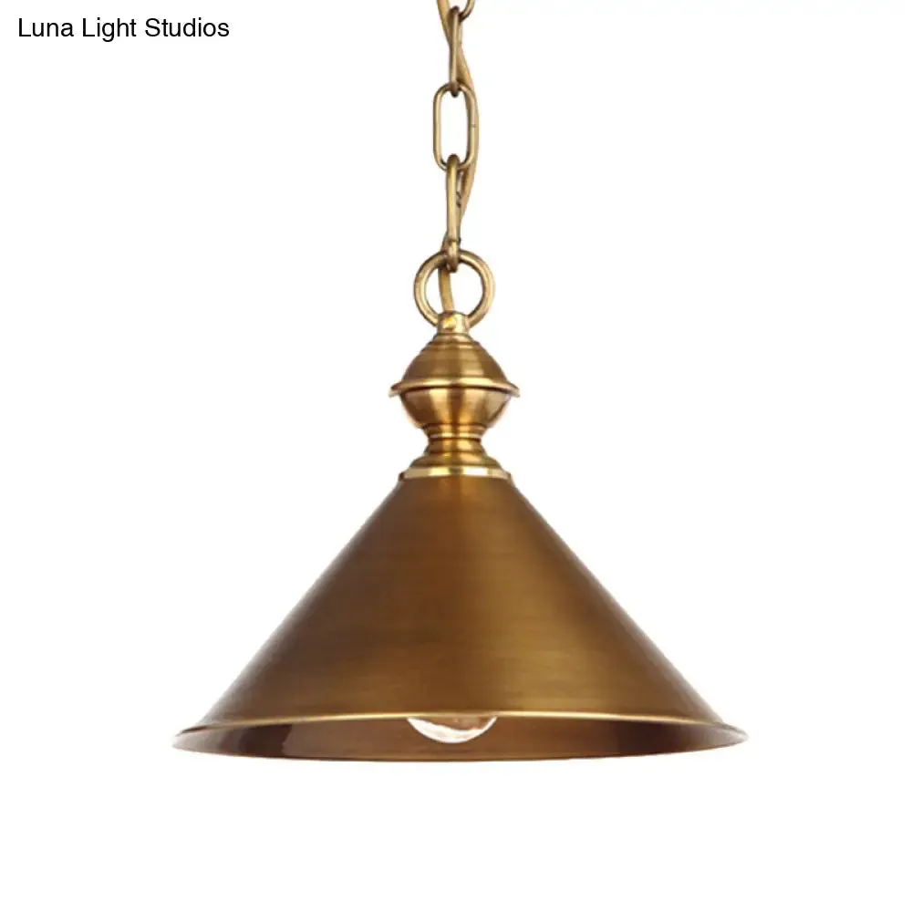 Vintage Suspension Pendant Light with Metallic Brass/Gold Finish - 7"/8.5" Conical Shade, 1-Light