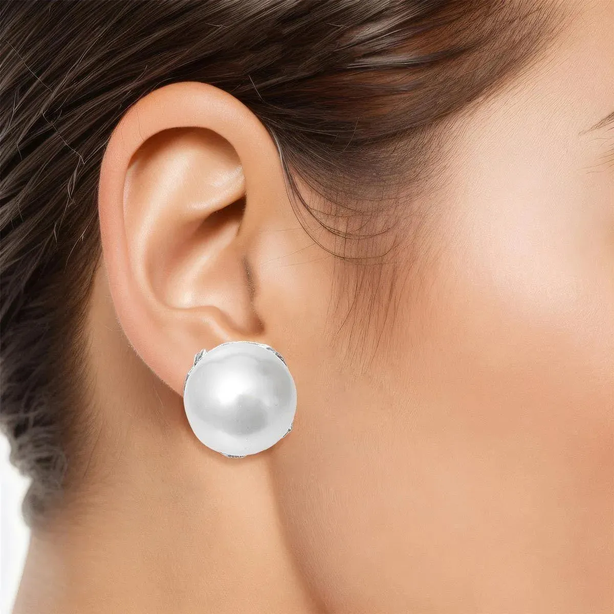 White Bauble Pearl Stud Earrings versatile, Turn heads with a bold and statement-making look