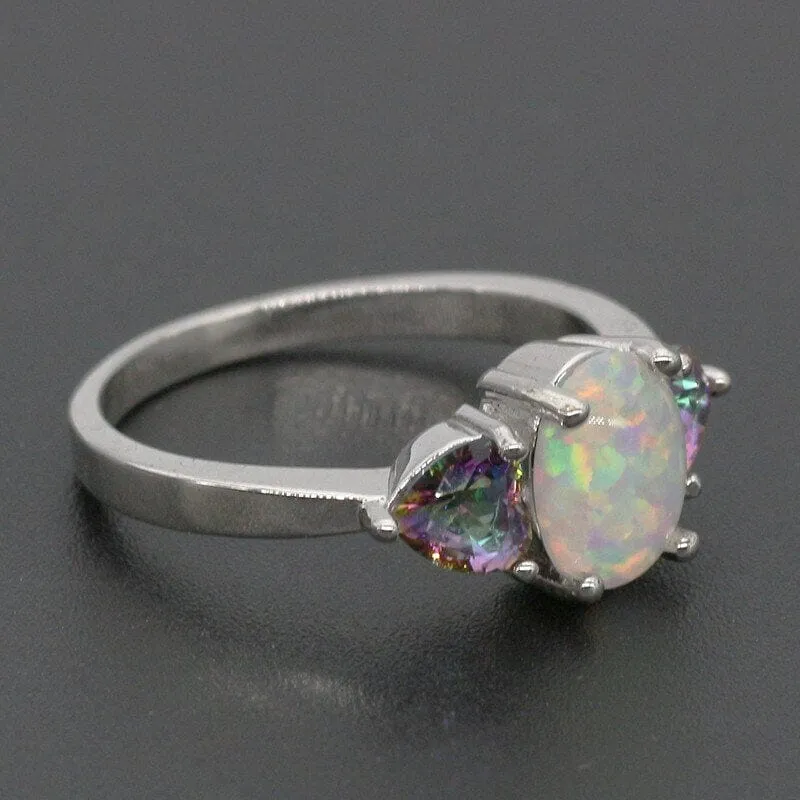 White Fire Opal Mystic Topaz Ring