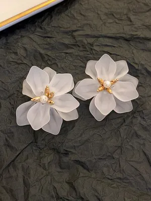 White Flower Petal Earrings MSE033145