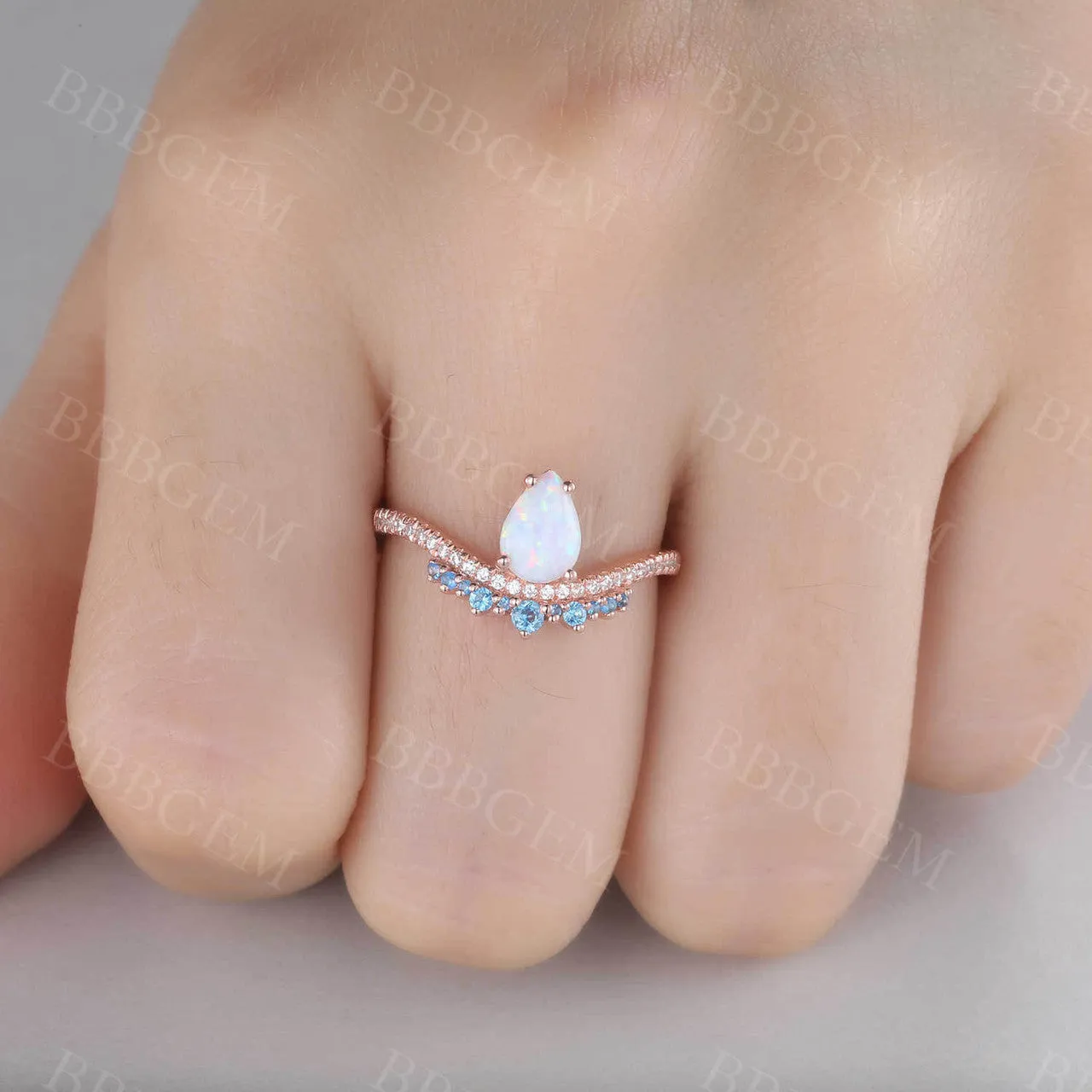 White Opal Diamond Engagement Ring Blue Topaz Ring October Birthstone Promise Anniversary Gift