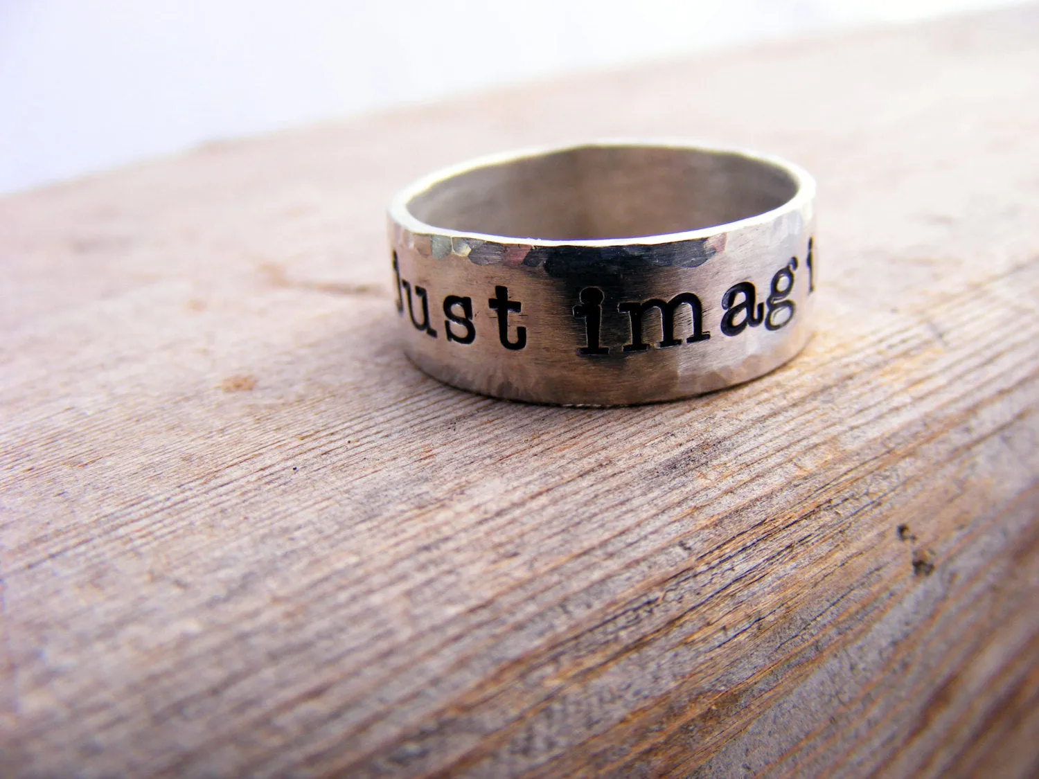 Wide Sterling Silver Personalized Engraved Ring Band, Mens Wedding Ring Band, Hand Stamped Duck Band, Name or Message Ring, Fathers Day Gift