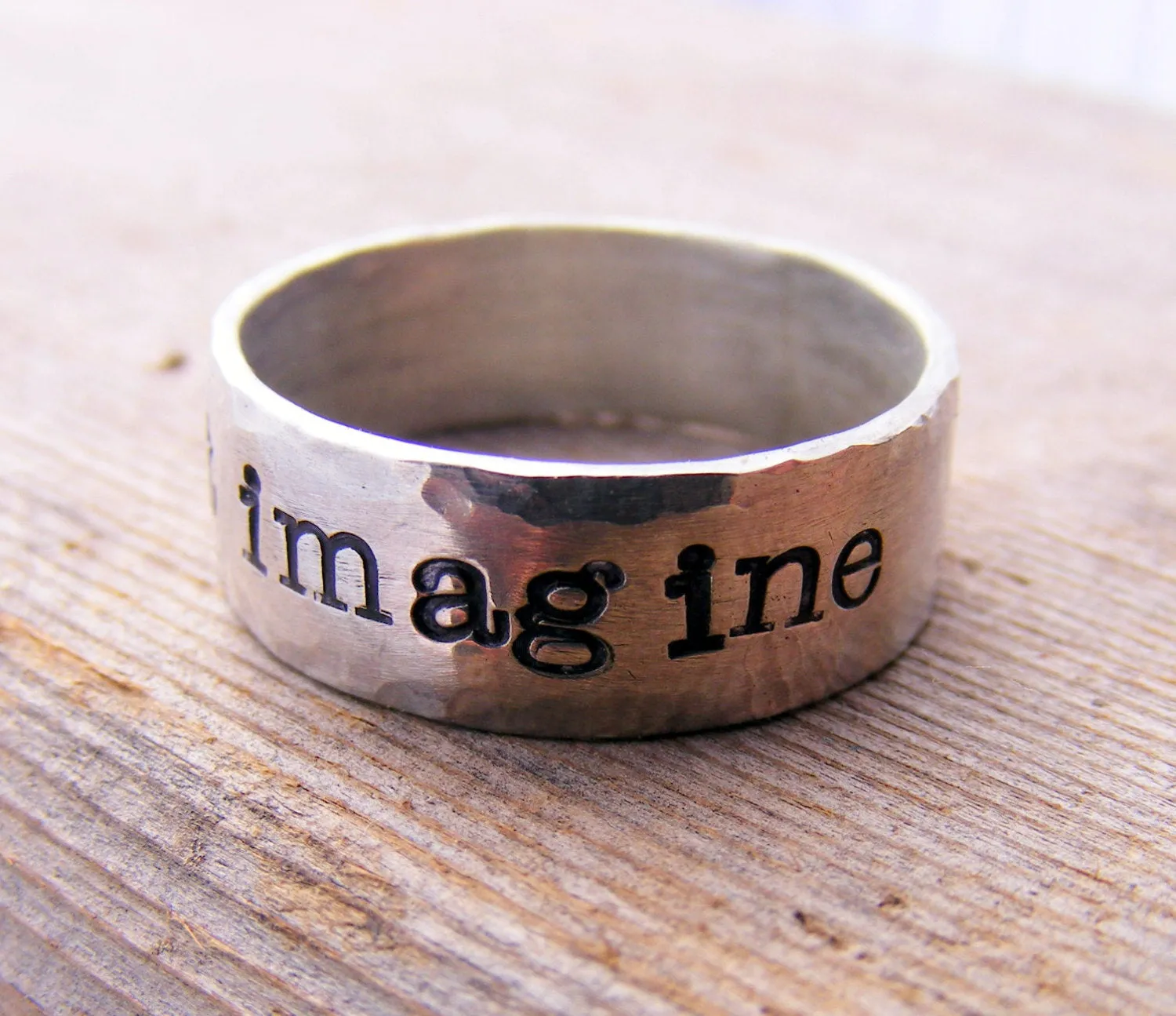 Wide Sterling Silver Personalized Engraved Ring Band, Mens Wedding Ring Band, Hand Stamped Duck Band, Name or Message Ring, Fathers Day Gift