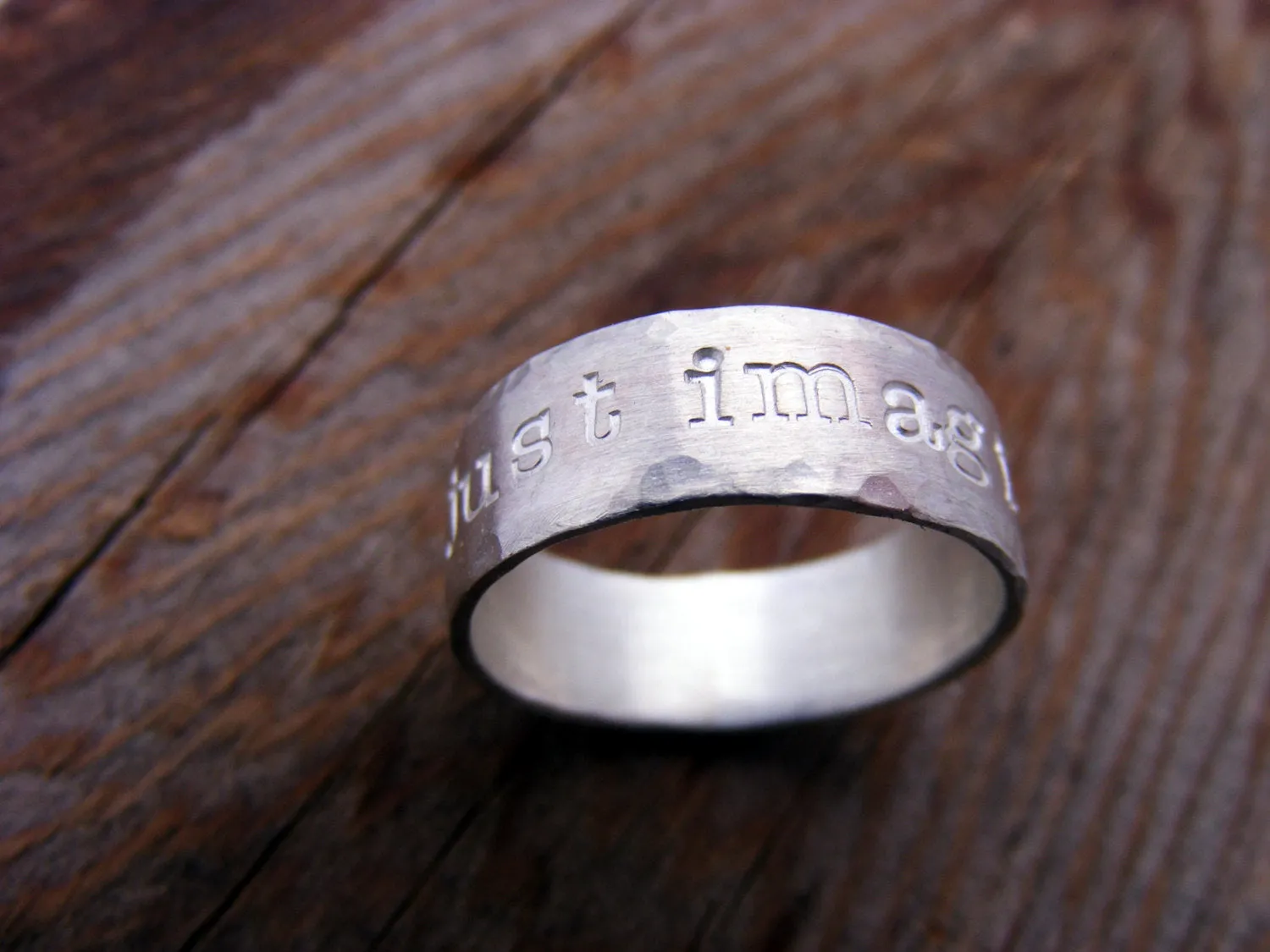 Wide Sterling Silver Personalized Engraved Ring Band, Mens Wedding Ring Band, Hand Stamped Duck Band, Name or Message Ring, Fathers Day Gift