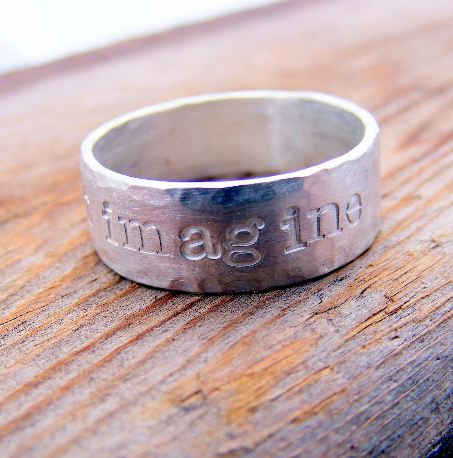 Wide Sterling Silver Personalized Engraved Ring Band, Mens Wedding Ring Band, Hand Stamped Duck Band, Name or Message Ring, Fathers Day Gift