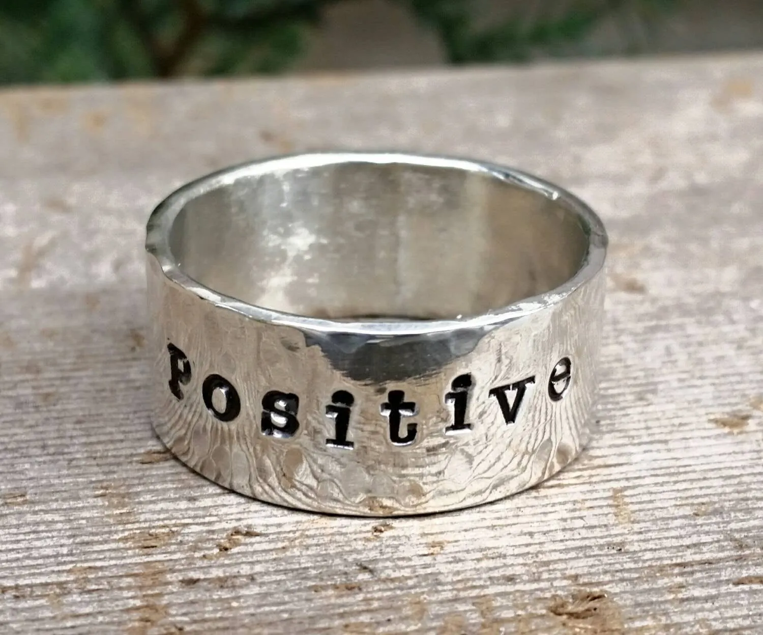 Wide Sterling Silver Personalized Engraved Ring Band, Mens Wedding Ring Band, Hand Stamped Duck Band, Name or Message Ring, Fathers Day Gift