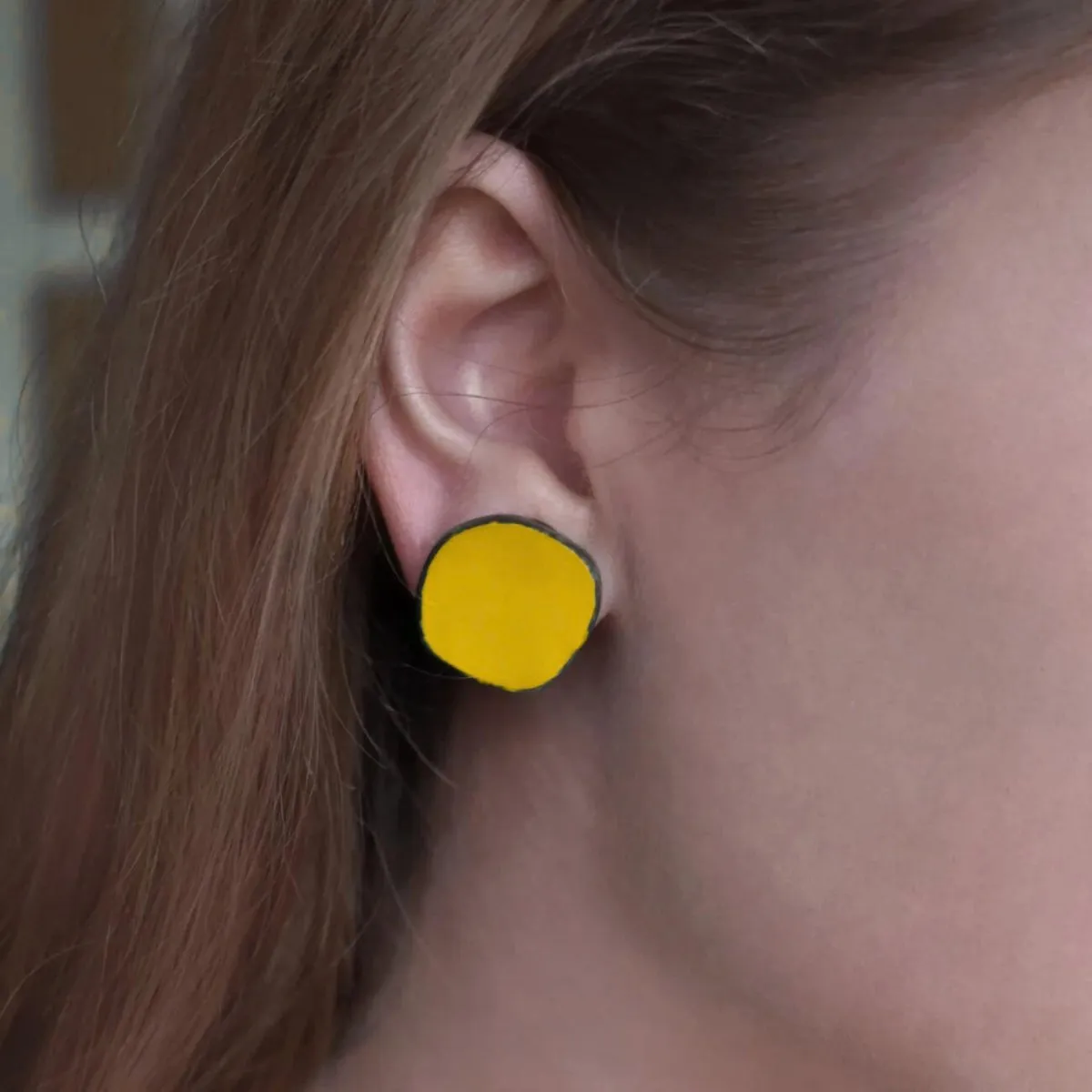 Yellow Circle Glass Beaded Large Stud Earrings