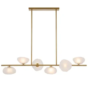 Zeeca 6 Light Antique Gold with Frost Textured Glass Contemporary Linear Pendant